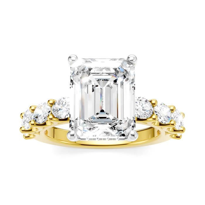 1 1/3 Ctw Emerald Shape Oval and Round Cut Diamond Semi-Mount Engagement Ring in 14K Yellow and White Gold