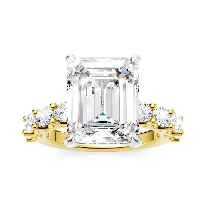 1 1/3 Ctw Emerald Shape Oval and Round Cut Diamond Semi-Mount Engagement Ring in 14K Yellow and White Gold