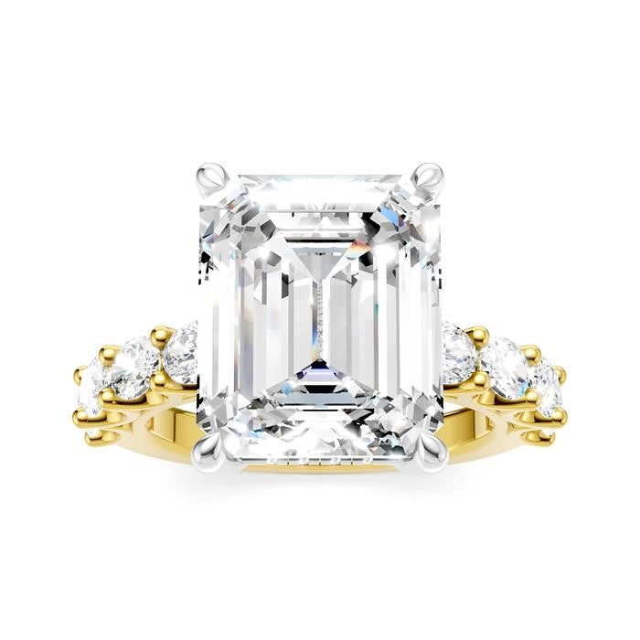 1 1/3 Ctw Emerald Shape Oval and Round Cut Diamond Semi-Mount Engagement Ring in 14K Yellow and White Gold