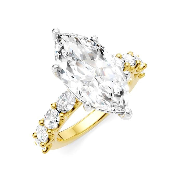 1 1/3 Ctw Marquise Shape Oval and Round Cut Diamond Semi-Mount Engagement Ring in 14K Yellow and White Gold