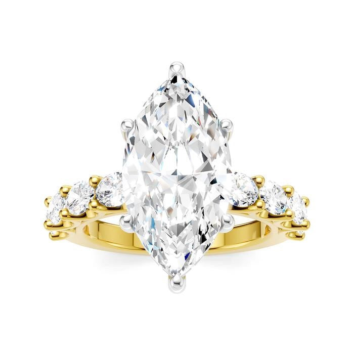 1 1/3 Ctw Marquise Shape Oval and Round Cut Diamond Semi-Mount Engagement Ring in 14K Yellow and White Gold