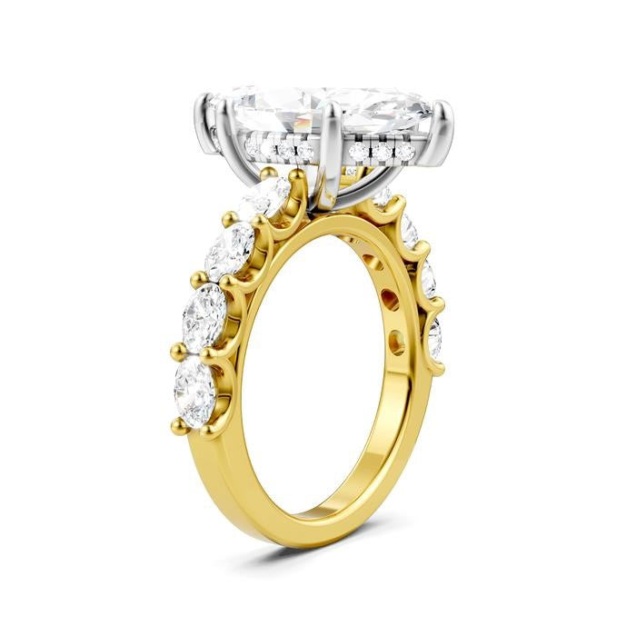 1 1/3 Ctw Marquise Shape Oval and Round Cut Diamond Semi-Mount Engagement Ring in 14K Yellow and White Gold
