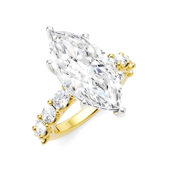 1 1/3 Ctw Marquise Shape Oval and Round Cut Diamond Semi-Mount Engagement Ring in 14K Yellow and White Gold