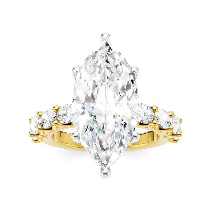 1 1/3 Ctw Marquise Shape Oval and Round Cut Diamond Semi-Mount Engagement Ring in 14K Yellow and White Gold