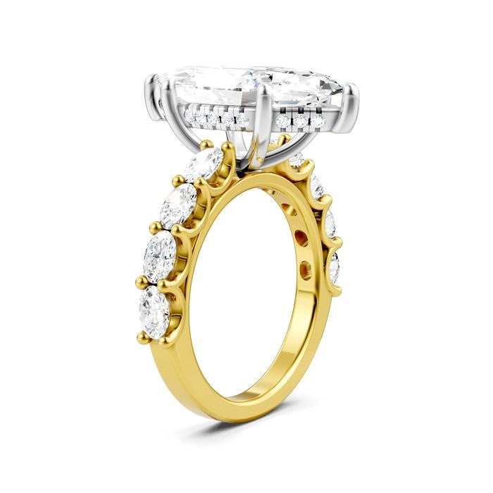 1 1/3 Ctw Marquise Shape Oval and Round Cut Diamond Semi-Mount Engagement Ring in 14K Yellow and White Gold
