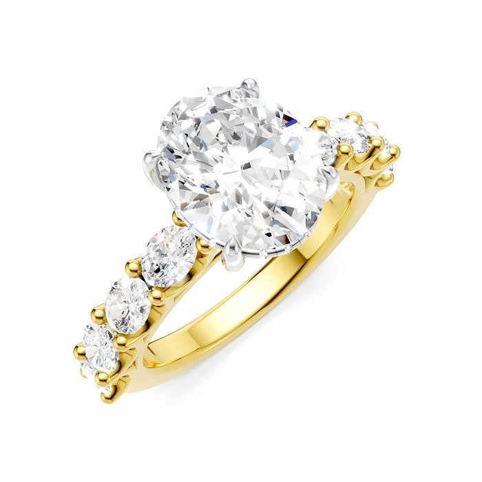 1 1/3 Ctw Oval Shape Oval and Round Cut Diamond Semi-Mount Engagement Ring in 14K Yellow and White Gold