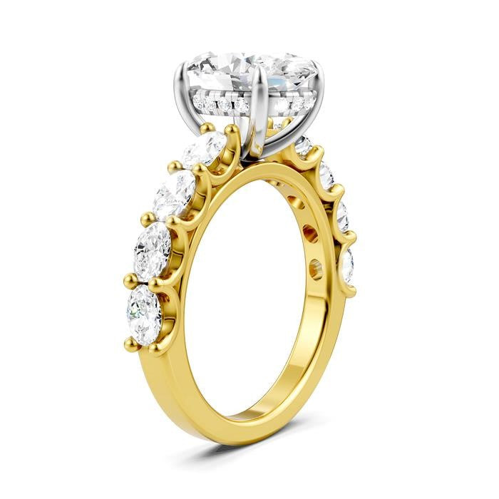 1 1/3 Ctw Oval Shape Oval and Round Cut Diamond Semi-Mount Engagement Ring in 14K Yellow and White Gold