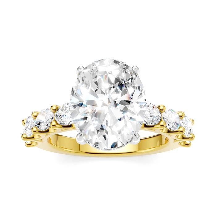 1 1/3 Ctw Oval Shape Oval and Round Cut Diamond Semi-Mount Engagement Ring in 14K Yellow and White Gold