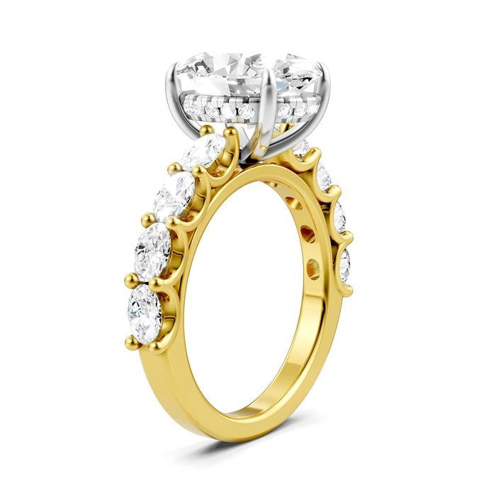 1 1/3 Ctw Oval Shape Oval and Round Cut Diamond Semi-Mount Engagement Ring in 14K Yellow and White Gold