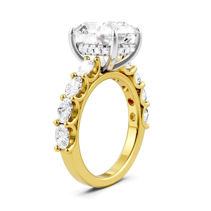 1 1/3 Ctw Oval Shape Oval and Round Cut Diamond Semi-Mount Engagement Ring in 14K Yellow and White Gold
