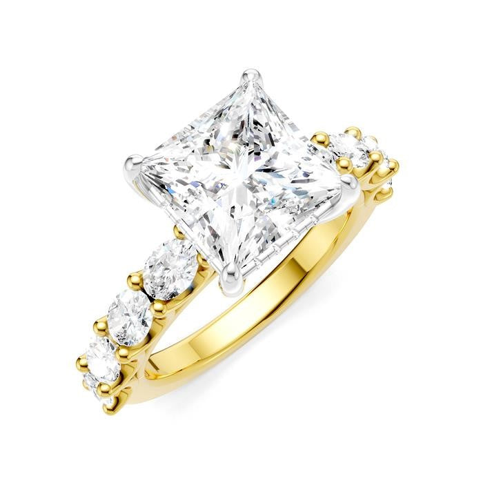 1 1/3 Ctw Princess Shape Oval and Round Cut Diamond Semi-Mount Engagement Ring in 14K Yellow and White Gold