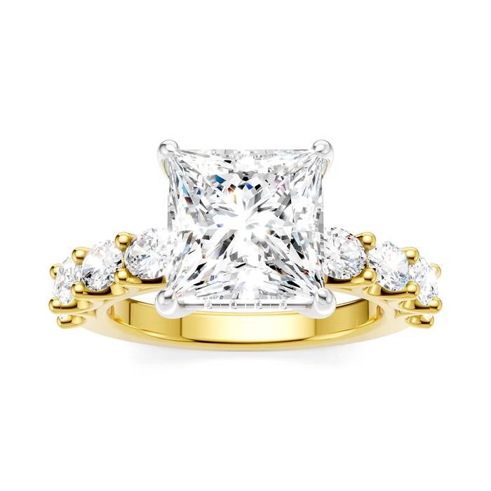 1 1/3 Ctw Princess Shape Oval and Round Cut Diamond Semi-Mount Engagement Ring in 14K Yellow and White Gold