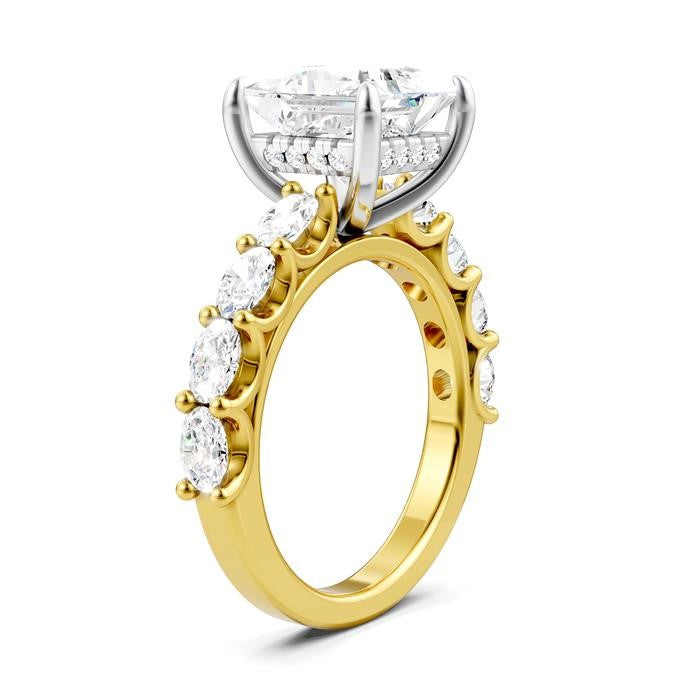 1 1/3 Ctw Princess Shape Oval and Round Cut Diamond Semi-Mount Engagement Ring in 14K Yellow and White Gold