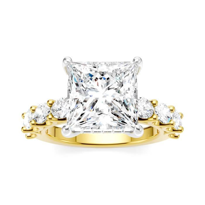 1 1/3 Ctw Princess Shape Oval and Round Cut Diamond Semi-Mount Engagement Ring in 14K Yellow and White Gold