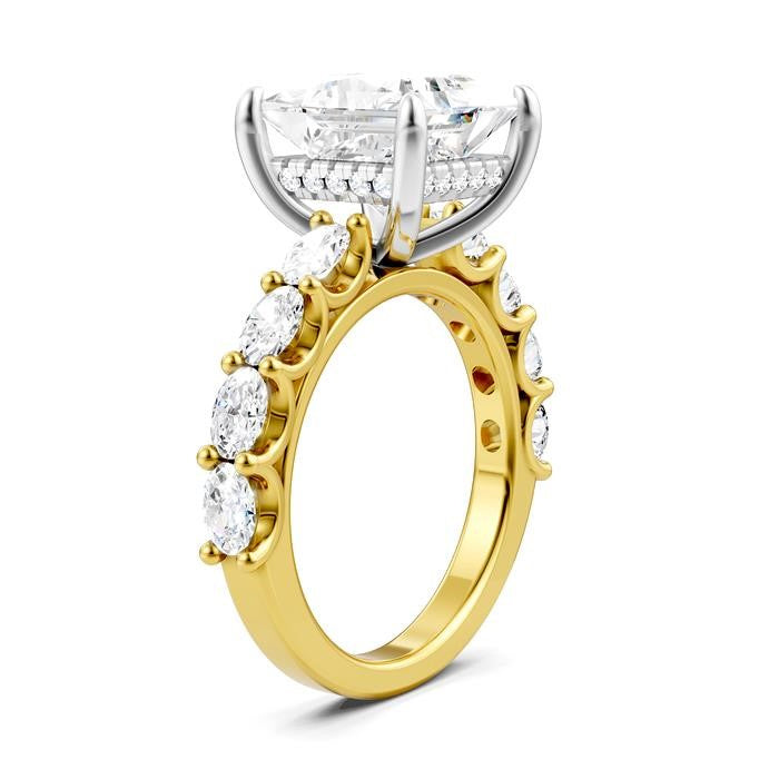 1 1/3 Ctw Princess Shape Oval and Round Cut Diamond Semi-Mount Engagement Ring in 14K Yellow and White Gold