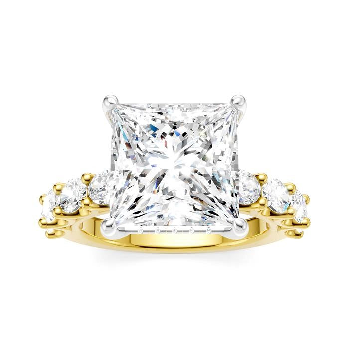 1 1/3 Ctw Princess Shape Oval and Round Cut Diamond Semi-Mount Engagement Ring in 14K Yellow and White Gold