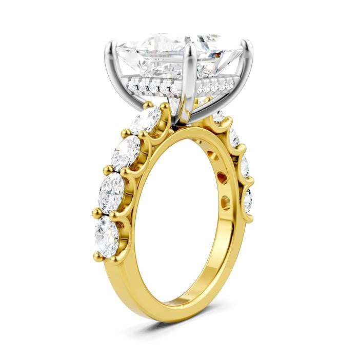 1 1/3 Ctw Princess Shape Oval and Round Cut Diamond Semi-Mount Engagement Ring in 14K Yellow and White Gold