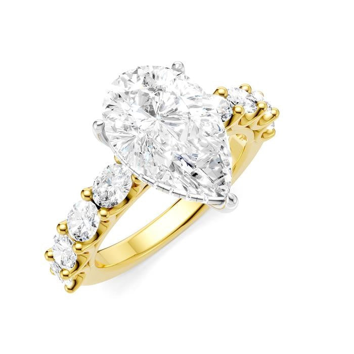1 1/3 Ctw Pear Shape Oval and Round Cut Diamond Semi-Mount Engagement Ring in 14K Yellow and White Gold