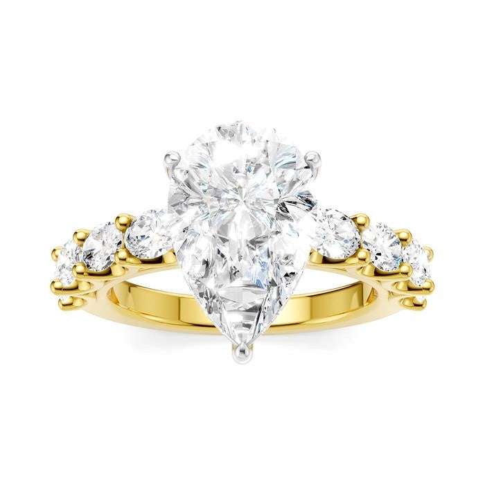 1 1/3 Ctw Pear Shape Oval and Round Cut Diamond Semi-Mount Engagement Ring in 14K Yellow and White Gold