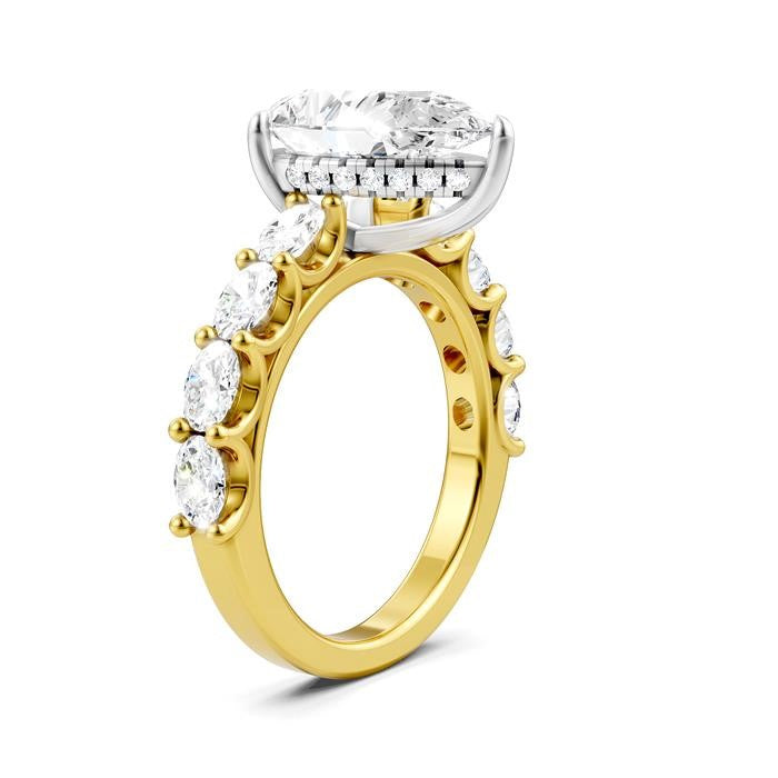 1 1/3 Ctw Pear Shape Oval and Round Cut Diamond Semi-Mount Engagement Ring in 14K Yellow and White Gold