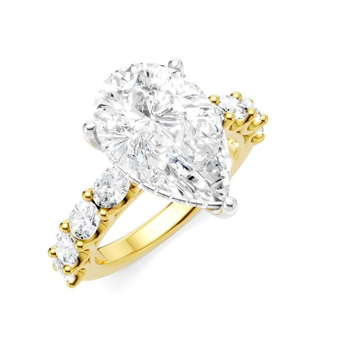 1 1/3 Ctw Pear Shape Oval and Round Cut Diamond Semi-Mount Engagement Ring in 14K Yellow and White Gold
