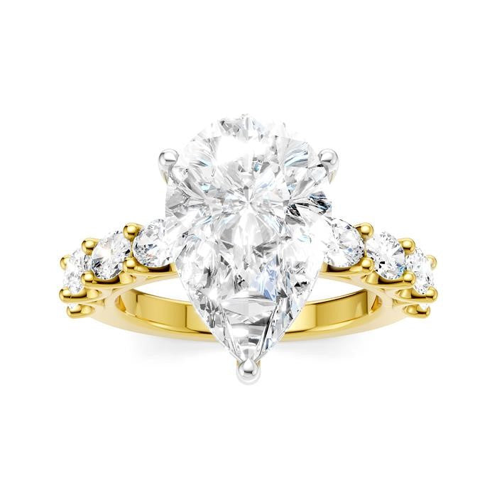 1 1/3 Ctw Pear Shape Oval and Round Cut Diamond Semi-Mount Engagement Ring in 14K Yellow and White Gold