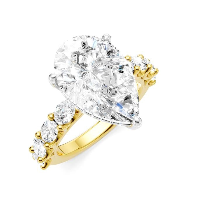 1 1/3 Ctw Pear Shape Oval and Round Cut Diamond Semi-Mount Engagement Ring in 14K Yellow and White Gold