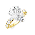 1 1/3 Ctw Pear Shape Oval and Round Cut Diamond Semi-Mount Engagement Ring in 14K Yellow and White Gold