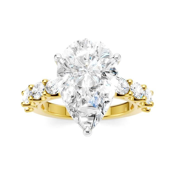 1 1/3 Ctw Pear Shape Oval and Round Cut Diamond Semi-Mount Engagement Ring in 14K Yellow and White Gold
