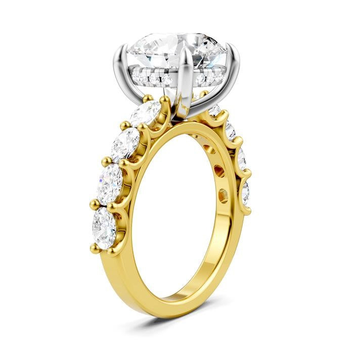 1 1/3 Ctw Round Shape Oval and Round Cut Diamond Semi-Mount Engagement Ring in 14K Yellow and White Gold