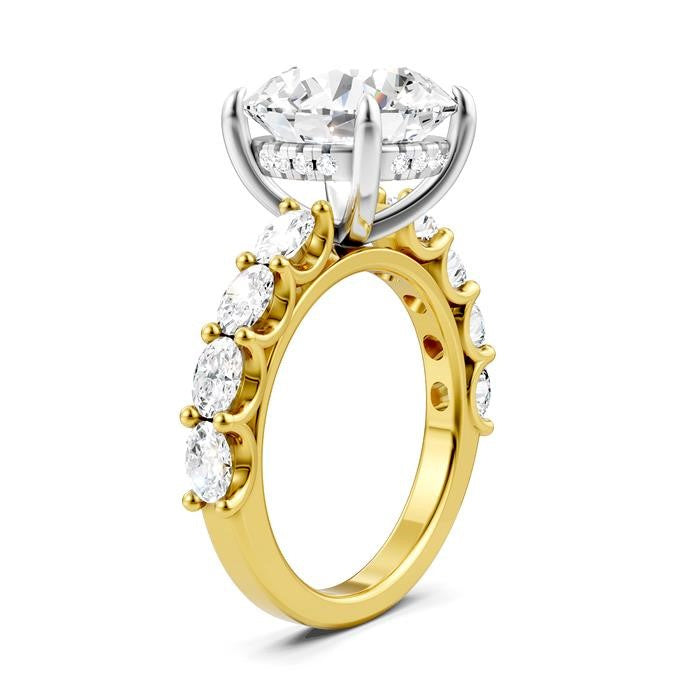 1 1/3 Ctw Round Shape Oval and Round Cut Diamond Semi-Mount Engagement Ring in 14K Yellow and White Gold