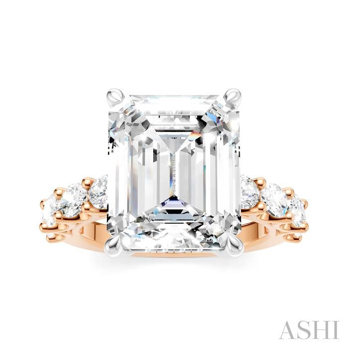 1 1/3 Ctw Emerald Shape Oval and Round Cut Diamond Semi-Mount Engagement Ring in 14K Rose and White Gold