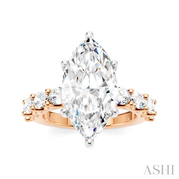 1 1/3 Ctw Marquise Shape Oval and Round Cut Diamond Semi-Mount Engagement Ring in 14K Rose and White Gold