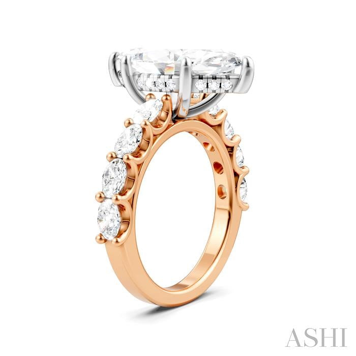 1 1/3 Ctw Marquise Shape Oval and Round Cut Diamond Semi-Mount Engagement Ring in 14K Rose and White Gold