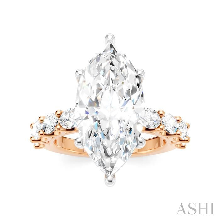 1 1/3 Ctw Marquise Shape Oval and Round Cut Diamond Semi-Mount Engagement Ring in 14K Rose and White Gold