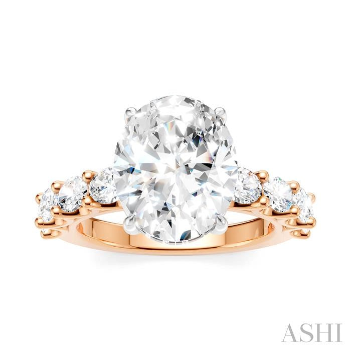 1 1/3 Ctw Oval Shape Oval and Round Cut Diamond Semi-Mount Engagement Ring in 14K Rose and White Gold