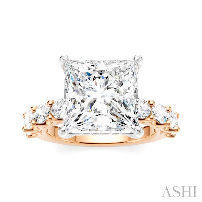 1 1/3 Ctw Princess Shape Oval and Round Cut Diamond Semi-Mount Engagement Ring in 14K Rose and White Gold