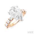 1 1/3 Ctw Pear Shape Oval and Round Cut Diamond Semi-Mount Engagement Ring in 14K Rose and White Gold