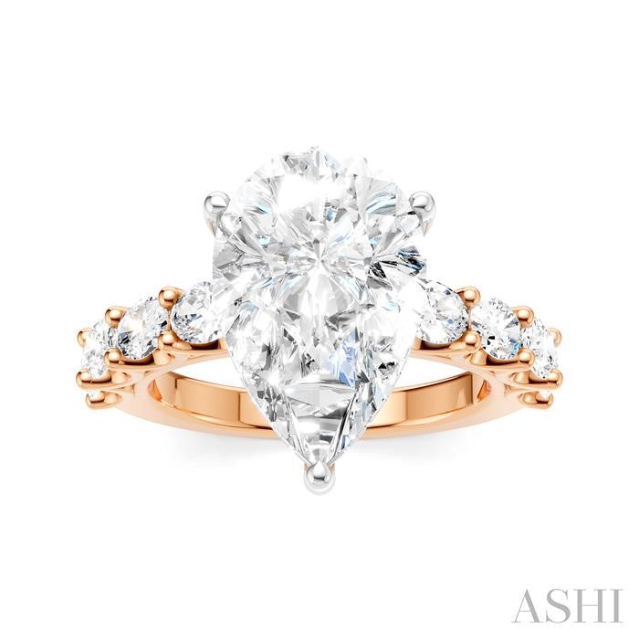 1 1/3 Ctw Pear Shape Oval and Round Cut Diamond Semi-Mount Engagement Ring in 14K Rose and White Gold