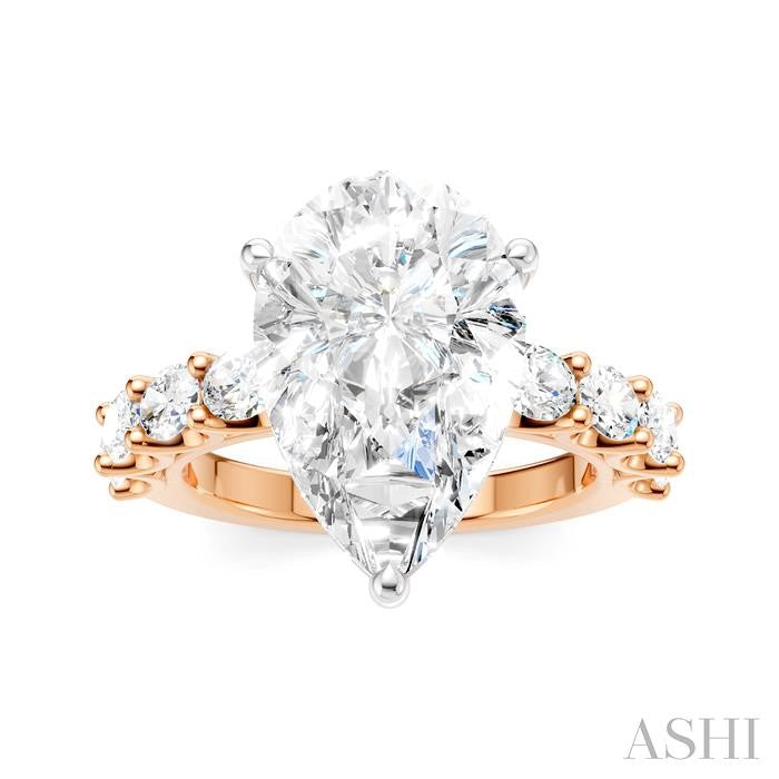 1 1/3 Ctw Pear Shape Oval and Round Cut Diamond Semi-Mount Engagement Ring in 14K Rose and White Gold