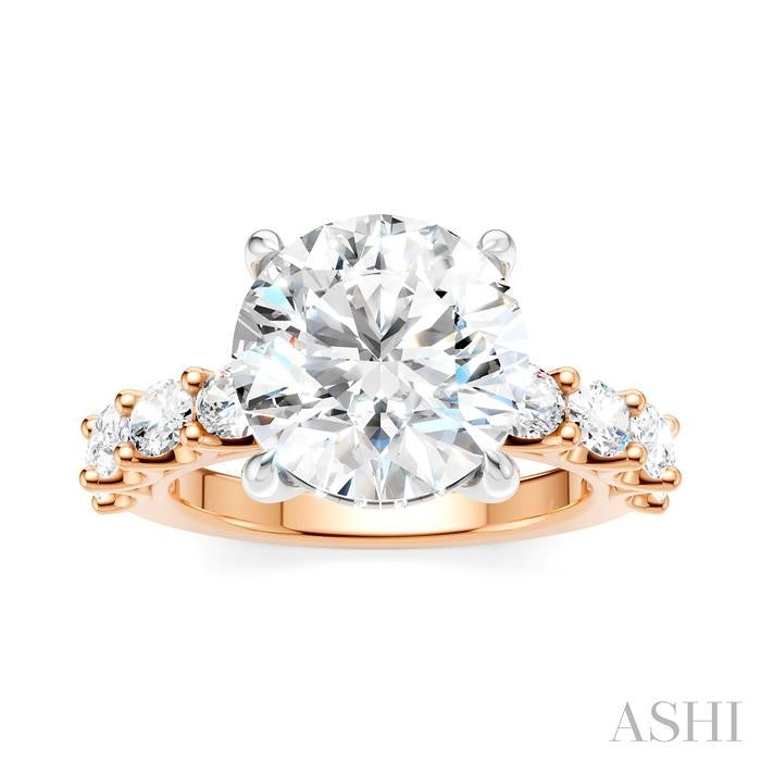 1 1/3 Ctw Round Shape Oval and Round Cut Diamond Semi-Mount Engagement Ring in 14K Rose and White Gold