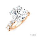 1 1/3 Ctw Round Shape Oval and Round Cut Diamond Semi-Mount Engagement Ring in 14K Rose and White Gold