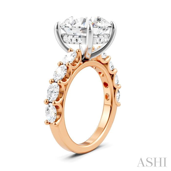 1 1/3 Ctw Round Shape Oval and Round Cut Diamond Semi-Mount Engagement Ring in 14K Rose and White Gold