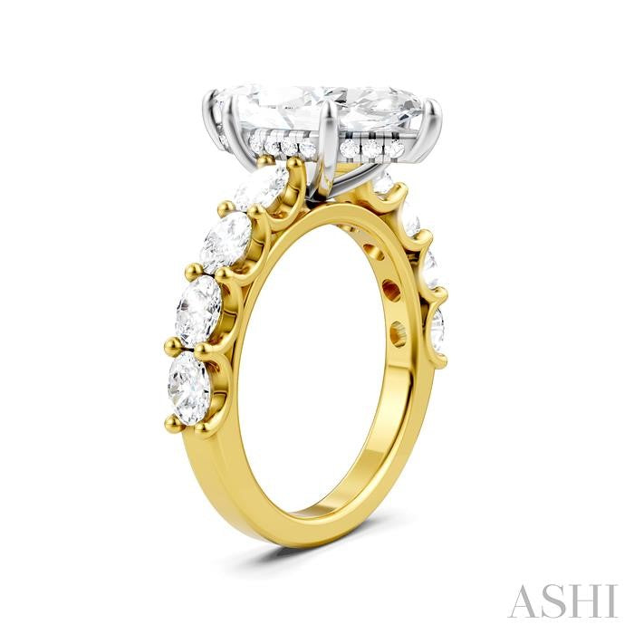 1 1/3 Ctw Marquise Shape Oval and Round Cut Diamond Semi-Mount Engagement Ring in 14K Yellow and White Gold