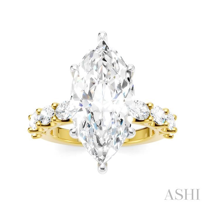 1 1/3 Ctw Marquise Shape Oval and Round Cut Diamond Semi-Mount Engagement Ring in 14K Yellow and White Gold