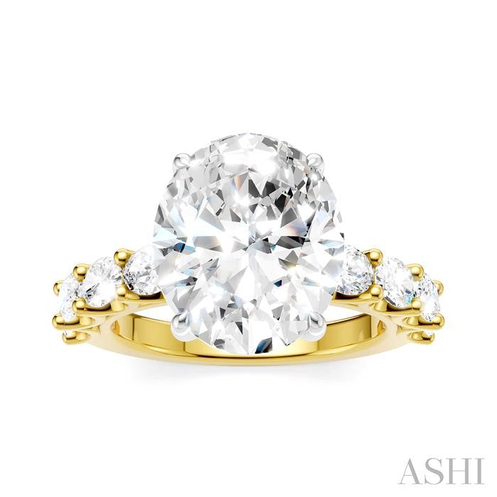 1 1/3 Ctw Oval Shape Oval and Round Cut Diamond Semi-Mount Engagement Ring in 14K Yellow and White Gold