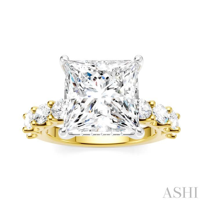 1 1/3 Ctw Princess Shape Oval and Round Cut Diamond Semi-Mount Engagement Ring in 14K Yellow and White Gold