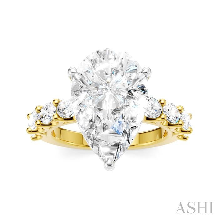 1 1/3 Ctw Pear Shape Oval and Round Cut Diamond Semi-Mount Engagement Ring in 14K Yellow and White Gold