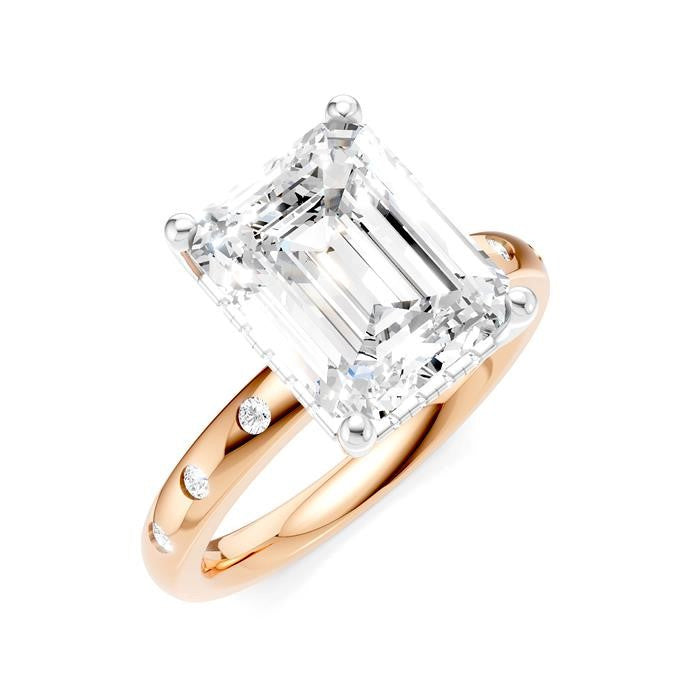 1/5 Ctw Akari Emerald Shape Round Cut Diamond Semi-Mount Engagement Ring in 14K Rose and White Gold