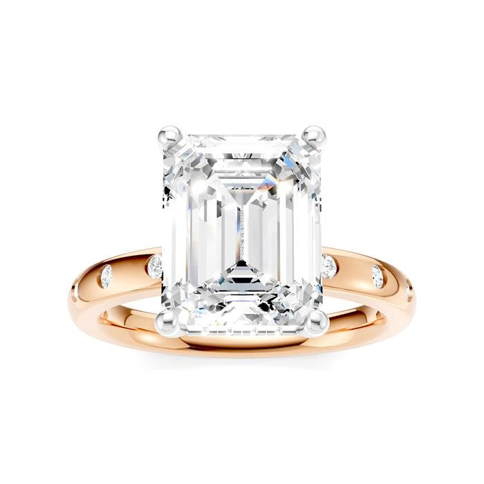 1/5 Ctw Akari Emerald Shape Round Cut Diamond Semi-Mount Engagement Ring in 14K Rose and White Gold